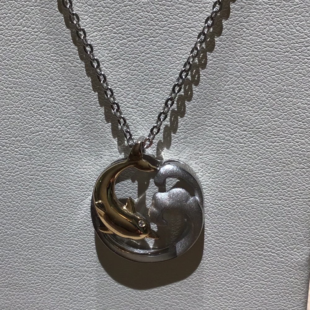 Alamea 14k & Sterling Silver Dolphin Wave Pendant